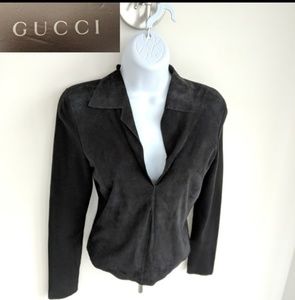 GUCCI suede and knit v-neck top XS